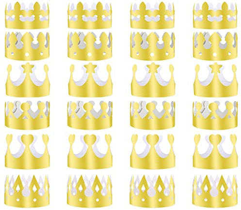 TUPARKA 24 Pcs Paper Crown Golden King Crowns Gold Foil Party Crown Hat Cap for Birthday Celebration Baby Shower Photo Props (6 Styles)