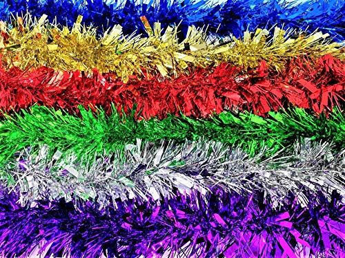 YLAB - 6 Strands of Christmas Tinsel - 2 Meters each Strand (Multi Coloured)
