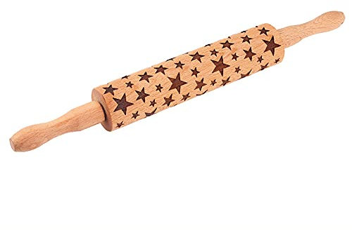 GIVBRO Rolling Pin Christmas Wooden Roller Engraved Embossing Christmas Theme for Biscuit Baking Cookie Clay Pastry Dough Tool