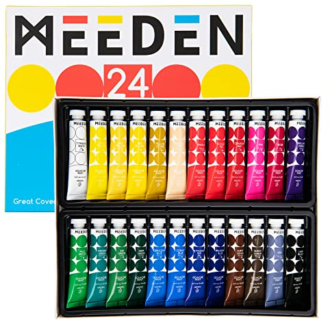 MEEDEN Gouache Paint Set, 24 Vibrant Colors (0.4oz, 12ml), Rich Pigment, Non-Toxic Water-Based Gouache Tubes Paints for Canvas and Paper, Art Supplies for Artist, Adults, Kids, Beginners