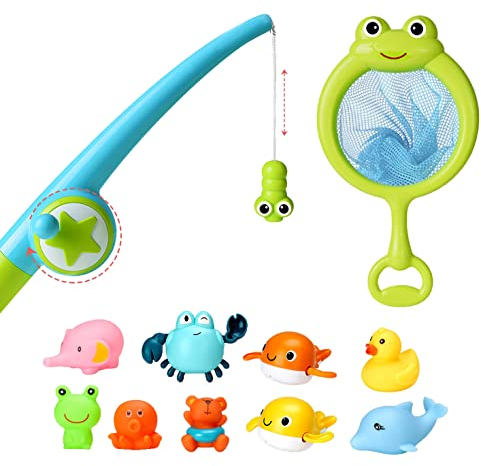 KoolBitz Magnetic Fishing Game Toy for Kids, Educational Bath Toys for Toddlers Ages 3+ with Fishing Rod Toy and 4 Colorful Fish With Net, for Realistic Play Game Indoor Outdoor Set