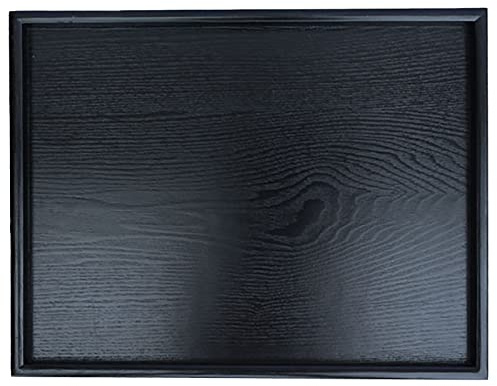16 x 11 Inches Extra Large Solid Wood Serving Tray for Tea Coffee Table Snack Food Meals Serving Plate Kitchen Party Bar Breakfast Server with Raised Edges Black Wooden Decorative Ottoman Tray