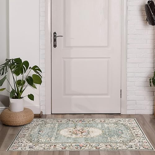 TALETA Küchenläufer waschbar rutschfest, bunter Teppichläufer Flur, Küchenteppich, Vintage Bettvorleger, Teppich Läufer Flur, Küchen, Eingang, Teppich grün, 80 x 150 cm