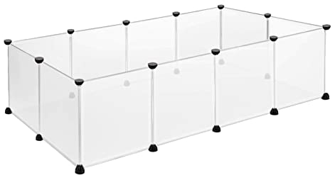 XMTECH Freilaufgehege Freigehege Kaninchen, Kleintiergehege aus Kunststoff Hasenstall Kleintierauslauf Kaninchenstall für Hasen Hamster Kaninchen, Weiß Transparent Platte, 145x75x48 cm