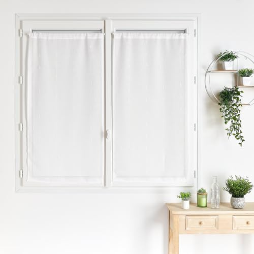LOJI - Paire de Petits Voilages Droits en Fils Flammés - Polyester - Motif à Motifs - Prêts à Poser avec Ourlet Passe Tringle - Élégants pour Fenêtre Salon Chambre - 60 x 120 cm - Blanc