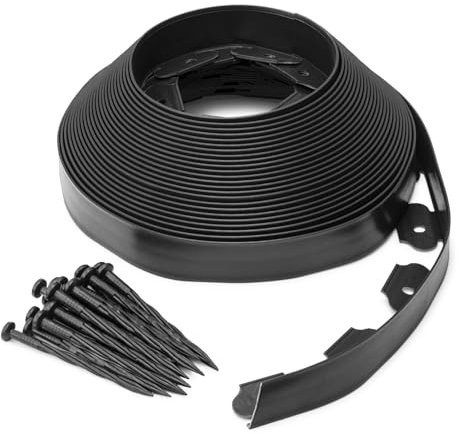 MOOWY Rasenkante Schwarz – 20 m x 4,5 cm Flexible Gartenbegrenzung mit Befestigungsstiften – Ohne Graben für Rasen, Wege und Blumenbeete