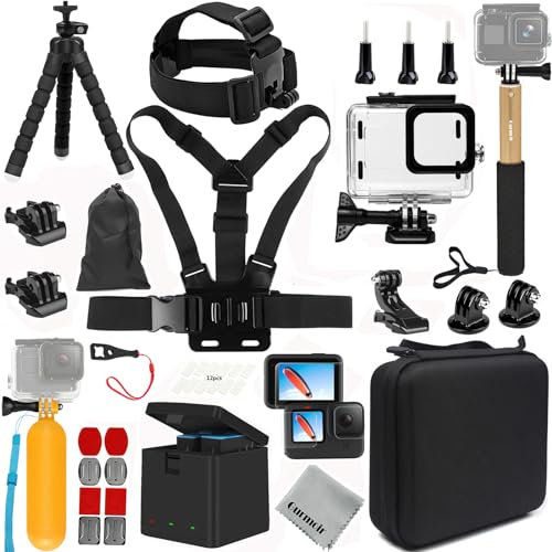 Gurmoir Kit de Accesorios con Cargador y 2 Baterías para GoPro Hero 12 Hero 11 Hero 10 Hero 9, 60M/196FT Funda Impermeable Compatible con Go Pro 12 11 10 9 (PT09)