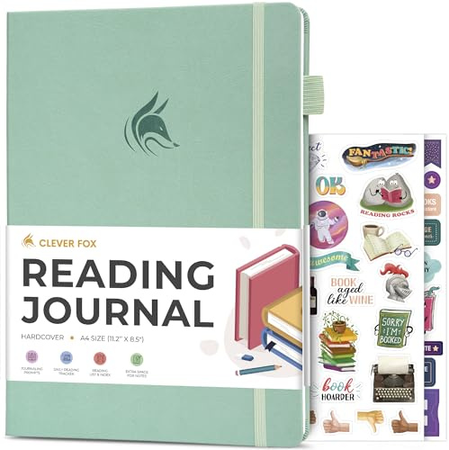 Clever Fox Reading Journal Large – guidad bokrecensionslogg och spårare – gåvor och tillbehör för läsälskare – bokspårningsdagbok för barn och vuxna, 21,5 x 28 cm (mintkräm)