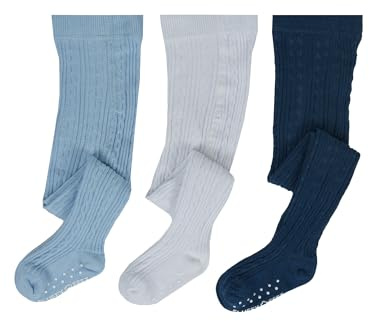fluffyfeet Collant da bambina morbidi | leggings in cotone caldi per ragazze comodi | collant per bambini neonati, Blu/Indaco/Bianco, 1-2 Jahre