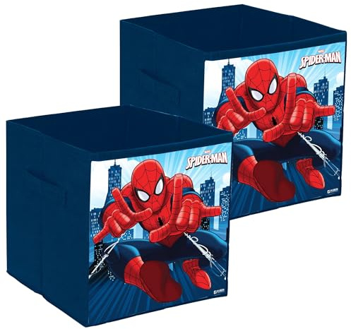 Kuber Industries Lot de 2 boîtes de rangement pliables, organiseurs de rangement de jouets d'enfants, paniers d'armoire pour vêtements, motif Marvel Spiderman, bleu marine
