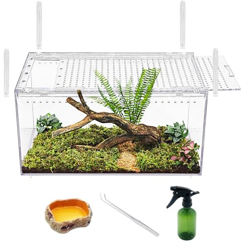 【No Assembly】 Reptile Tank Enclosure with Magnetic Button.16 * 10 * 8 Thicken Snake Enclosure Cage,Batch Stackable Reptile Breeding Tank for Insect,Fish,Tarantula,Hermit Crab,Jumping Spider