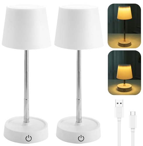 WIYETY Lampada da tavolo a LED ricaricabile, 2 pezzi, lampada telescopica senza fili, a batteria, luce da comodino, per soggiorno e camera da letto