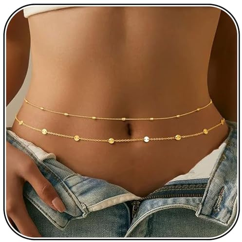 AstraGlam Chaînes De Taille Pour Femmes En Or 18K, Chaîne Ajustable Avec Design Unique À Double Chaîne, Bijou Corporel Tendance Pour Toute Occasion