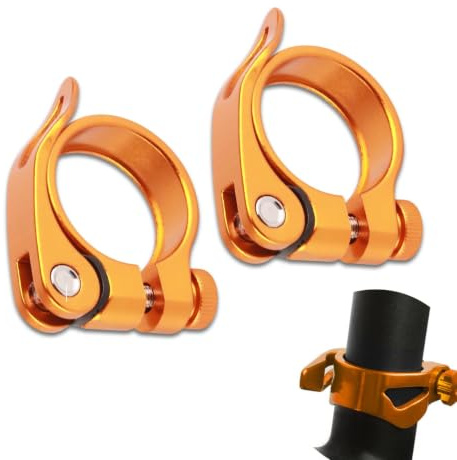 Bikes Seat Post Clamp, 2Pcs 35mm Quick Release Saddle Clamp Seat Tube Clip Cycling Saddle Seatpost Clamps for Mountain Road Bikes (Gold)