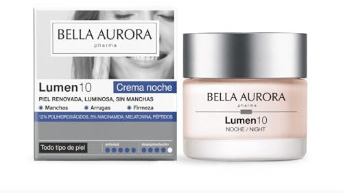 Bella Aurora Lumen10 Noche Crema Antiedad Antimanchas Global con Polihidroxiácidos, Niacinamida y Melatonina Liposomada | Regeneración, Elasticidad e Hidratación Intensiva | 50 ml