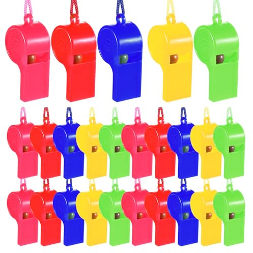 SynHHergyx Whistle for Kids, 24 Pcs Plastic Coach Whistle Referee Whistle with Loud Crisp Whistles for Adults with Lanyard for Coach Sports Basketball Training Gyms Party Emergency (Multicolor)