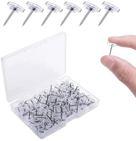 120pcs Clear Push Pins,Plastic Transparent Thumb Tacks, Flat Head Push Pins with Storage Box Thumbtacks for Wall Hangings Cork Boards Maps Posters and Photos