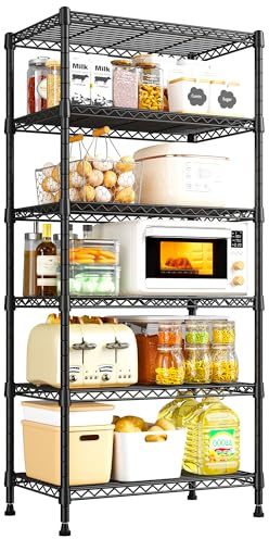 REIBII 6-Tire Metal Shelving Unit, 179.3HX29.7DX54.6Wcm - 180kg Heavy Duty Shelf Storage Unit with Adjustable Shelves and Adjustable Feet, Corner Shelf for Kitchen,Bathroom, Basement, Utility Room
