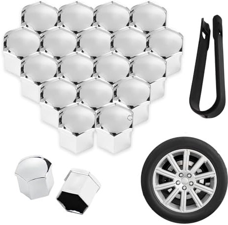 tianshao 20 Pezzi Copridadi Ruota per Ford C-Max 2010-2015 2016 2017 2018 2019, Copri Dado Esagonale per Pneumatici Tappi Protettivi Bulloni e Dadi Ruota,Silver-19mm