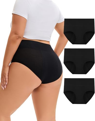 INNERSY periodiska underkläder stark blödning stora storlekar bambu menstruation trosor (44-62) 3-pack, 3 svart, 56-58
