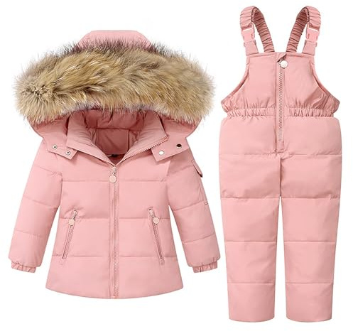 Veste de neige 2 pièces pour enfant, veste à capuche d'hiver et pantalon de neige, combinaison de ski pour garçons et filles, ultra légère, Rose, 3-4 ans