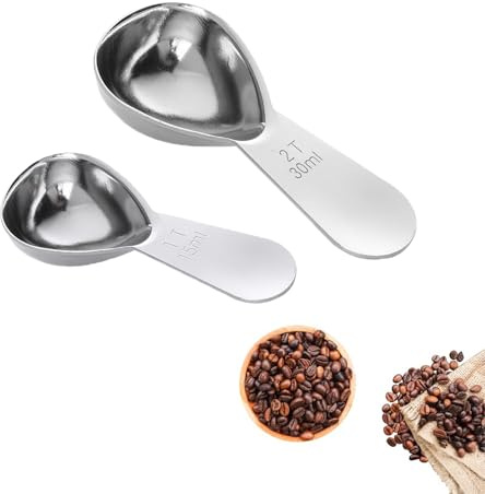 JURENEE 2 Pièces Cuillere Doseur pour la Cuisson, Cuillère Doseuse Café en Acier Inoxydable 430, Cuillere Mesure avec des Outils de Mesure Gradués, Conception en une Seule Pièce, Facile à Utiliser