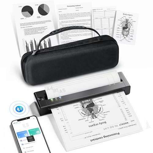 Portable Thermal Printer With Case, A28U Wireless Inkless Printer Support A4/A5/B5, Clear Printing & Long Battery, Bluetooth Compatible with iOS & Android, Printers for Home use Mobile Office Travel