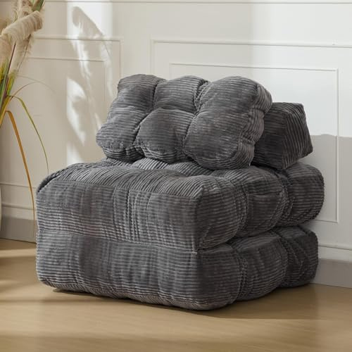 OPULENTHOME Vikbar konvertibel bäddsoffa med kuddar, 3-i-1 manchester konvertibel fåtölj säng med kuddar, lat soffa/värmare för sovrum, vardagsrum (190 x 85 x 20 cm, grå)