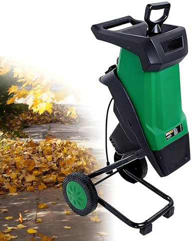 QIUNAOZI 2400W Electric Wood Chipper, Garden Tree Branch Crusher Machine, 4500 RPM, 40mm Cutting Capacity, Reinforced Rotary Double Blade, with 50L Collection Bag, for Lawn and Garden Use