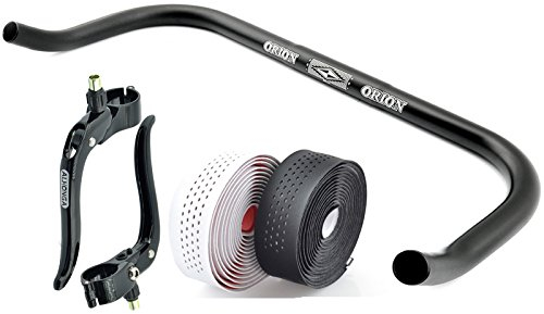 Permanent-Fahrrad Bullhorn Fixie Single Speed Vélo de course Triathlon Guidon Noir 440 mm Avec levier de frein et bande de guidon Spécial Blanc