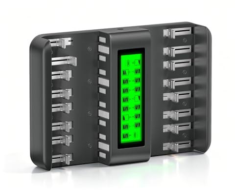 CITYORK 16 Bay AA AAA C D Universal Battery Charger, Smart Large LCD Display Rechargeable NiMH Battery Charger for 1.2V AA AAA C D Size NiMH/NiCD Rechargeable Batteries (AC Wall Adapter Included)