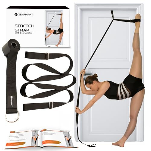 Stretching Strap With Door Anchor - Stretching Equipment to Improve Legs Flexibility - Splits Trainer For Home Ideal In Ballet, Dance, Cheerleading, Taekwondo, Yoga, Pole Dancing & Gymnastics (Black)