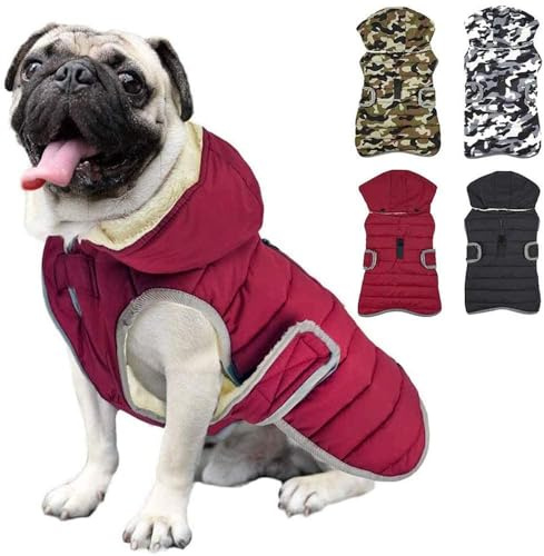 Etechydra Winter Dog Jacket with Removable Hat, Dog Coats Waterproof Reflective Apparel Warm Hoodie Fleece Puppy Coat, Jackets for Small Medium Dogs, Red Christmas Cloth Xmas Jacket, 2XL