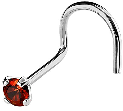 Jewelry Avalanche 22G Solid 14Kt Gold Nose Screw Stud with Prong Set real Garnet Gemstone, 14kt Yellow Gold or 14kt White Gold - January Birthstone Nose Ring-NSWG_GR-2MM