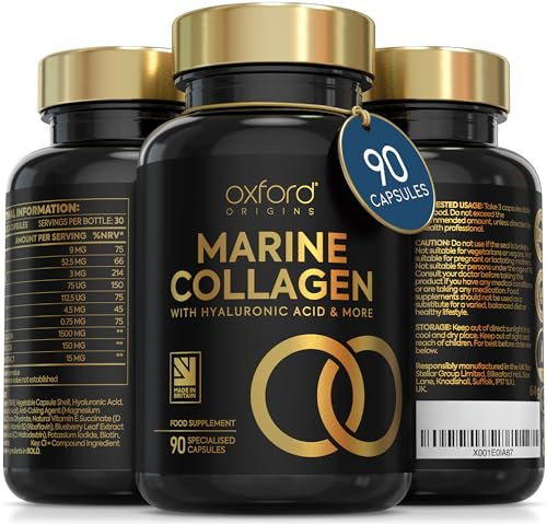 Advanced Marine Collagen Capsules | Made in The UK | Hydrolysed Collagen Supplements for Women & Men | Hair Skin and Nails Vitamins Enhanced with Hyaluronic Acid, Biotin & More | 90 Capsules