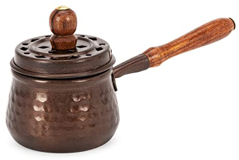 NKlaus Kupfer Räucher Pfanne 19x10 Ø7,5cm echt Holzgriff Weihrauch Harze Kräuter 2675