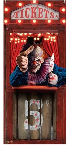 FIESTAS GUIRCA | Decoración de Puerta Horror Circus (80x180 cm) - Adorno para Pared, Puerta y Ventana - Ideal para Fiestas de Halloween y Celebraciones Terroríficas - Multicolor