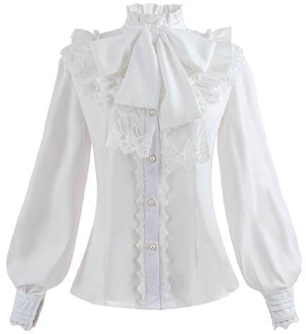 NSPSTT Victorian Blouse Women Gothic Shirt Long Sleeve Renaissance Tops Vintage Blouse Lolita Puff Sleeve Top Blouses for Women UK Elegant Smart