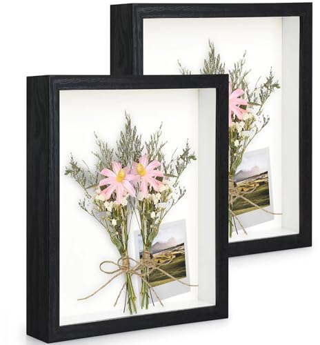 Anhow 2er 3D Bilderrahmen zum Befüllen, 3D Bilderrahmen Tiefer Objektrahmen 15 x 20 cm mit Transparente Echtglas für Tischplatte und Wand - Schwarz/ 3cm