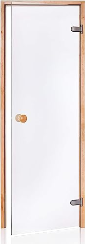 Amilano Saunatür CLASSIC Hochwertige Glastür 8mm inkl. Zarge Vollholz Leicht Einstellbar DIN Links Rechts (70x200, Erle/Klar)