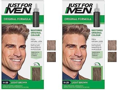 Just For Men Original Formula Light Brown Hair Dye, Targets Only The Grey Hairs, Restoring The Original Colour For a Natural Look – H25 (Pack of 2)