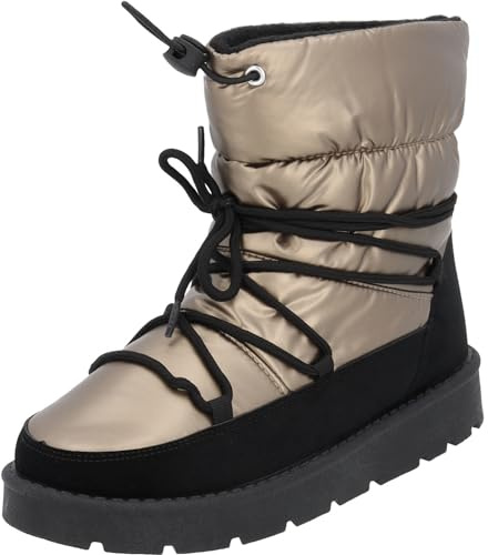 Palado Koufonisi - Stivali da neve da donna - eleganti scarpe invernali con sistema di allacciatura rapida - comodi stivaletti - stivali da neve alla moda, Beige Rose Black, 36 EU
