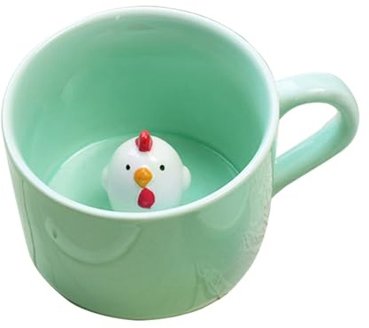 soulnioi Söt grön mugg 3D djur keramik kaffe te kopp med handtag, handgjord djurfigur 230 ml keramikkopp för kaffe, te, mjölk, present till födelsedagar/examen/alla hjärtans dag/bröllop (kyckling)