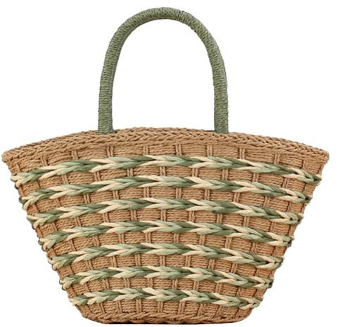GSenhui Stroh Tote Bag Strohtasche Sommer Groß Kapazität Strandtasche Handtasche mit Reißverschluss, Tragetasche Korbtasche Beach Bags Straw Bag Einkaufskorb für Reise Strand