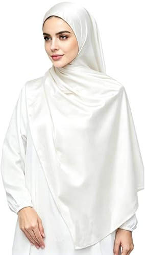 Lina & Lily Luxus-Satin Hijab Kopftuch Schal für Muslimische Frauen Extra Langer (Elfenbein)