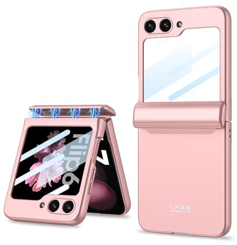 COQUE Étui pour Galaxy Z Flip 6 5G, Film de Protection Intégrée Pliante à Charnière Tout Compris,Housse de Téléphone Pliante pour Samsung Galaxy Z Flip 6 5G-Rose
