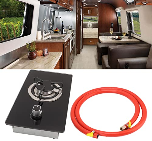 BLSYHDH Estufa de Gas para RV, Estufa de un Solo Quemador de 1,8 KW de Potencia, Fuego Ajustable Continuo, Vidrio Templado, Encendido Automático, Cocina de GLP para Yate,