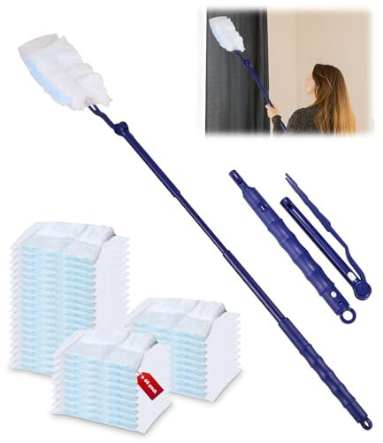 Zaxiva 60 Stück Staubmagnet Set,Staubwedel für Duster Tücher,Tierhaare für swiffer staubwedel nachfüllpack,Staubtücher Reinigungsstaub Staubtuch Nachfüllung mit 1 Handgriff für Tierhaare,Staub,Schmutz