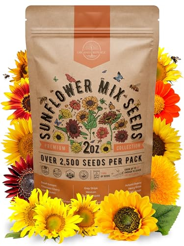 Sunflower Mix Seeds Pack 2 oz - Over 2,500 Non-GMO Heirloom Sunflower Seeds for Planting, Annual Flowers in Individual Seed Packet for Planting Home Garden Indoor & Outdoor Gardening