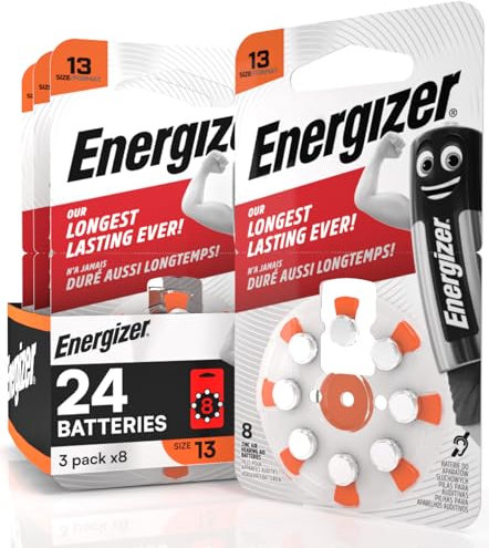 24 Batterie Acustiche Energizer per Apparecchi Acustici Auricolari Misura 13 Arancione Senza Mercurio - 3 Confezioni da 8 Pile